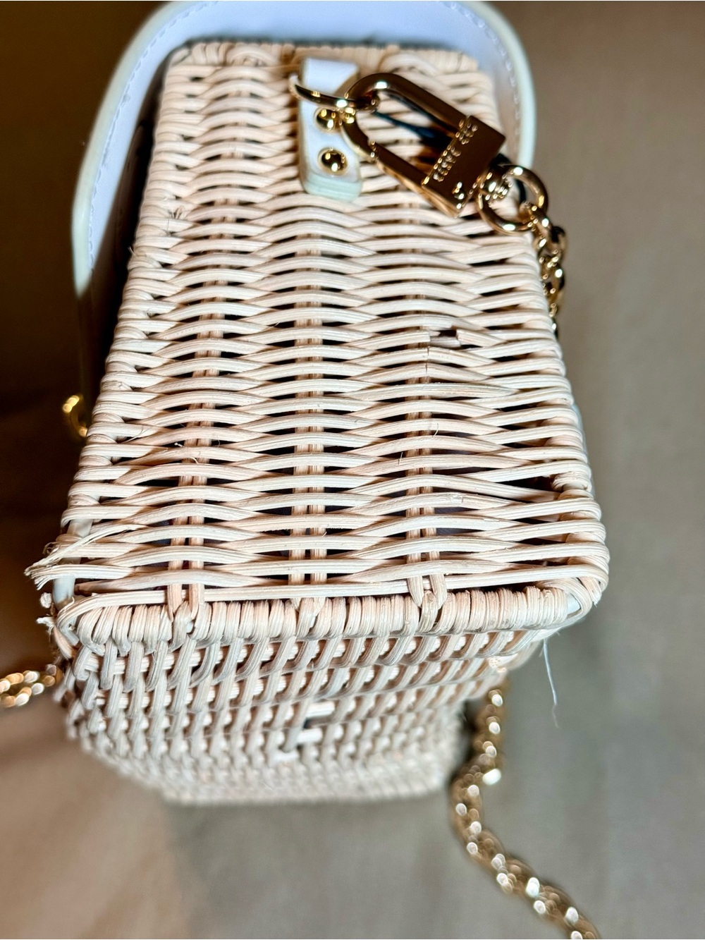 Ted Baker White Leather & Natural Wicker Top-Handle Satchel NWT - Picture 6 of 10